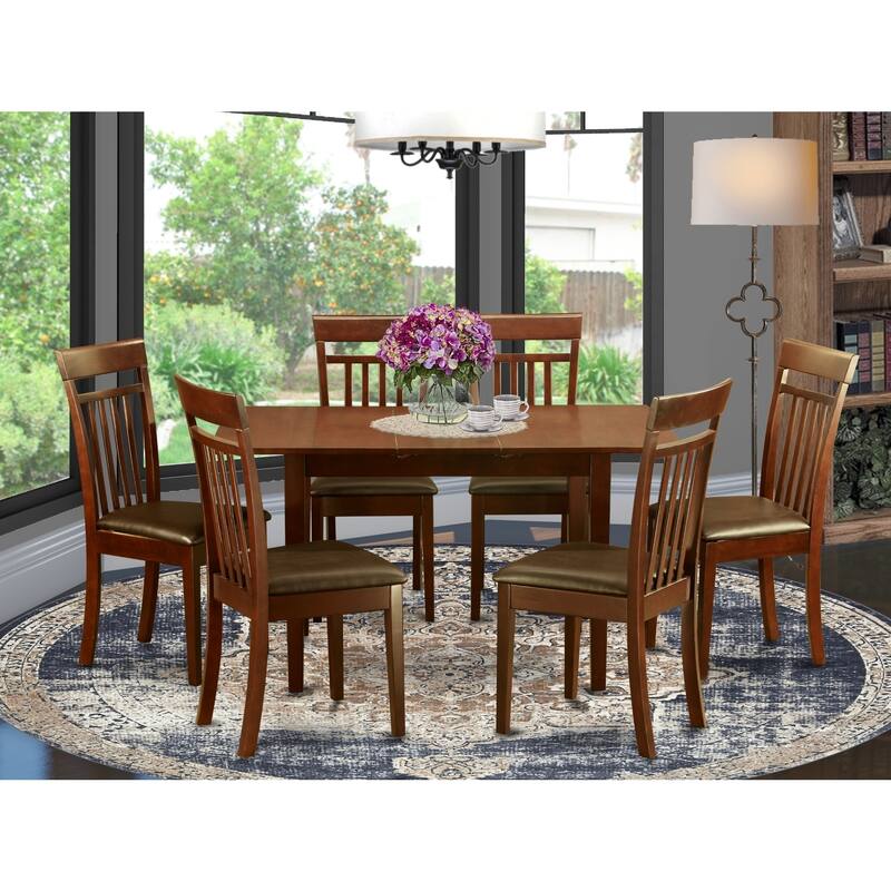 HomeStock 7-Piece Rectangle Mahogany Finish Solid Wood Top Dining Table with 6-Chairs