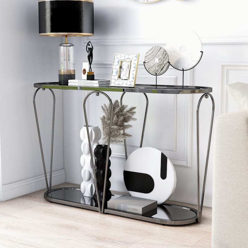 Gables Glam 48-inch Glass Top 1-Shelf Sofa Table by Furniture of America