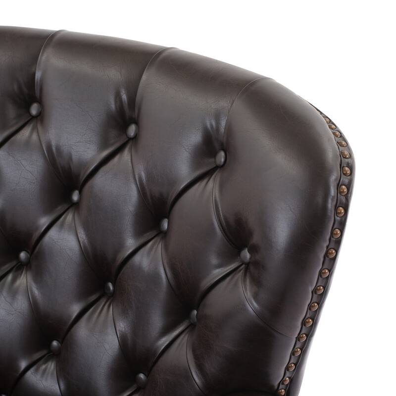 Vintage Upholstered Lounge Chair, Tufted Single Sofa Armchair with Nailhead Trim, Wood Legs, Curved Backrest for Bedroom, Office