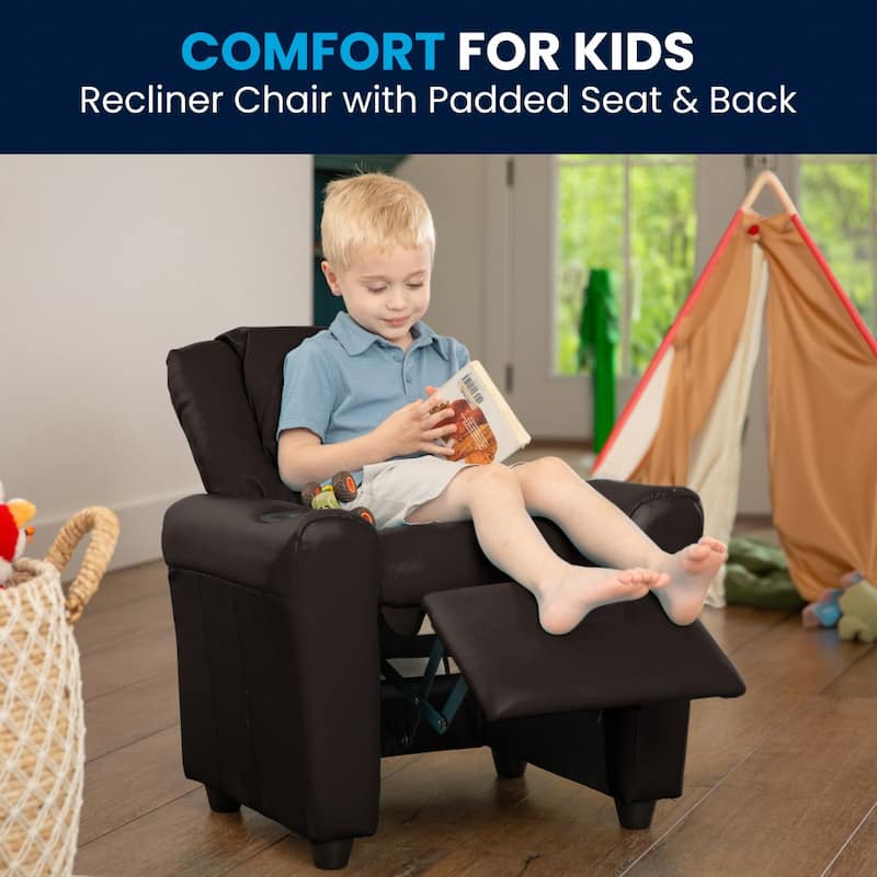 Contemporary Kids Recliner with Cup Holder and Headrest - 24"W x 21.5" - 36.5"D x 27"H