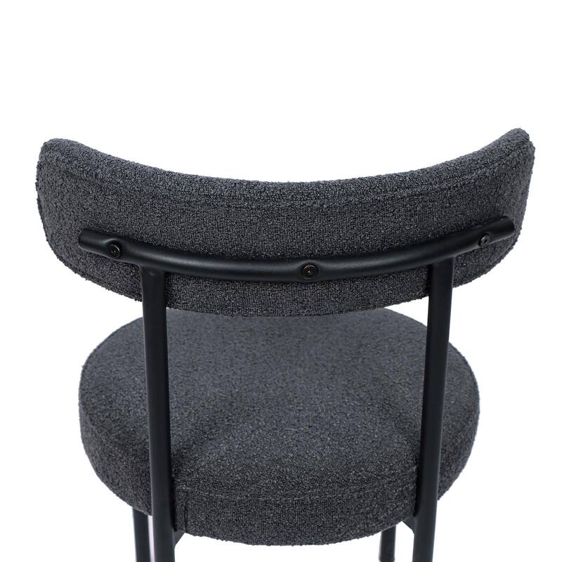 Boucle Dining Chairs Set of 2, Round Upholstered Kitchen Side Chairs, Lounge Chair with Curved Backrest & Metal Legs