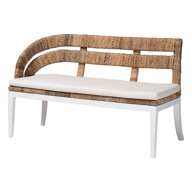 Ubud Seagrass Dining Nook Set with Wood Table - Coastal Farmhouse Breakfast Furniture Set