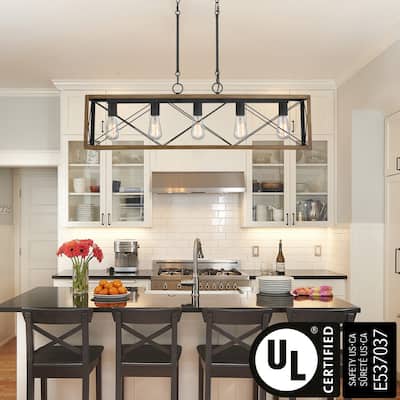 Kiro 5-light Farmhouse Linear Chandelier Faux Wood Dining Lighting with UL Certified - 36''