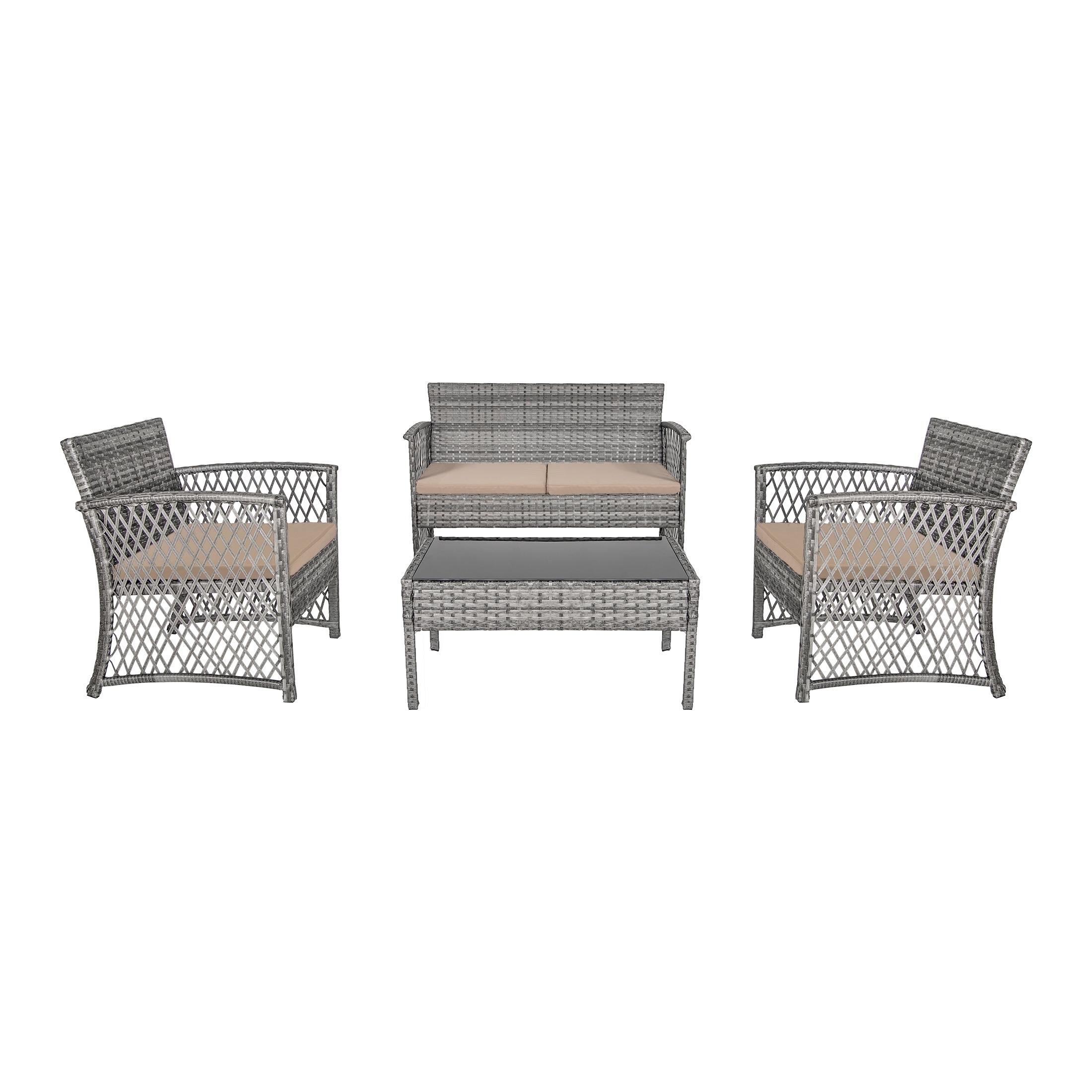 Madison Outdoor 4 Piece Rattan Patio Furniture Chat Set With Cushions Overstock 27070369