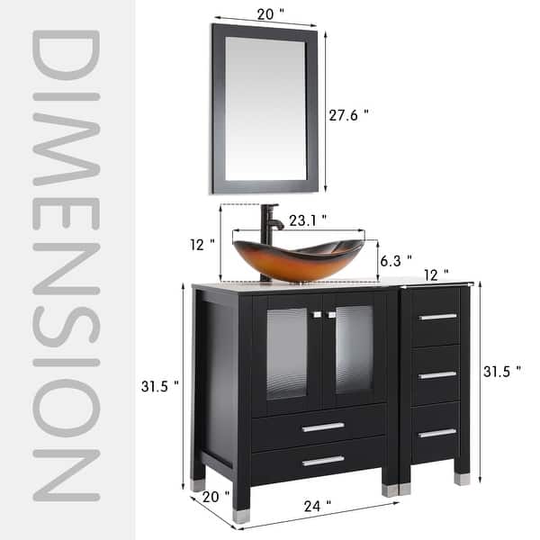 dimension image slide 0 of 18, 36" Bathroom Vanity with Sink Set Side Cabinet