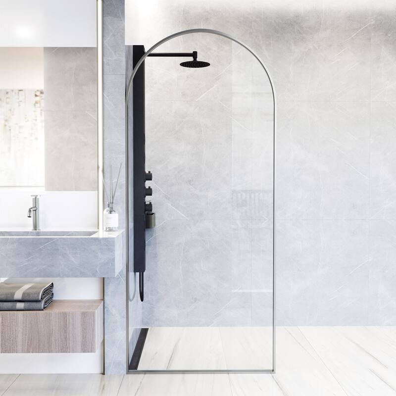 VIGO Arden 34" W x 78" H Framed Fixed Shower Screen - Clear Glass - Stainless Steel
