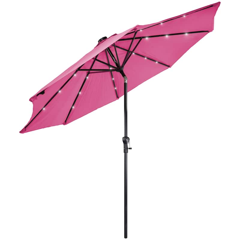 9ft Solar Lighted Outdoor Patio Market Umbrella with Hand Crank and Tilt