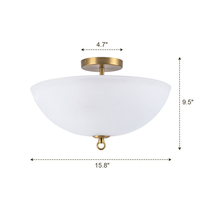 Modern Glam 3-Light Cloud Glass Dome Semi Flush Mount - Brass - 15.8" W × 9.5" H