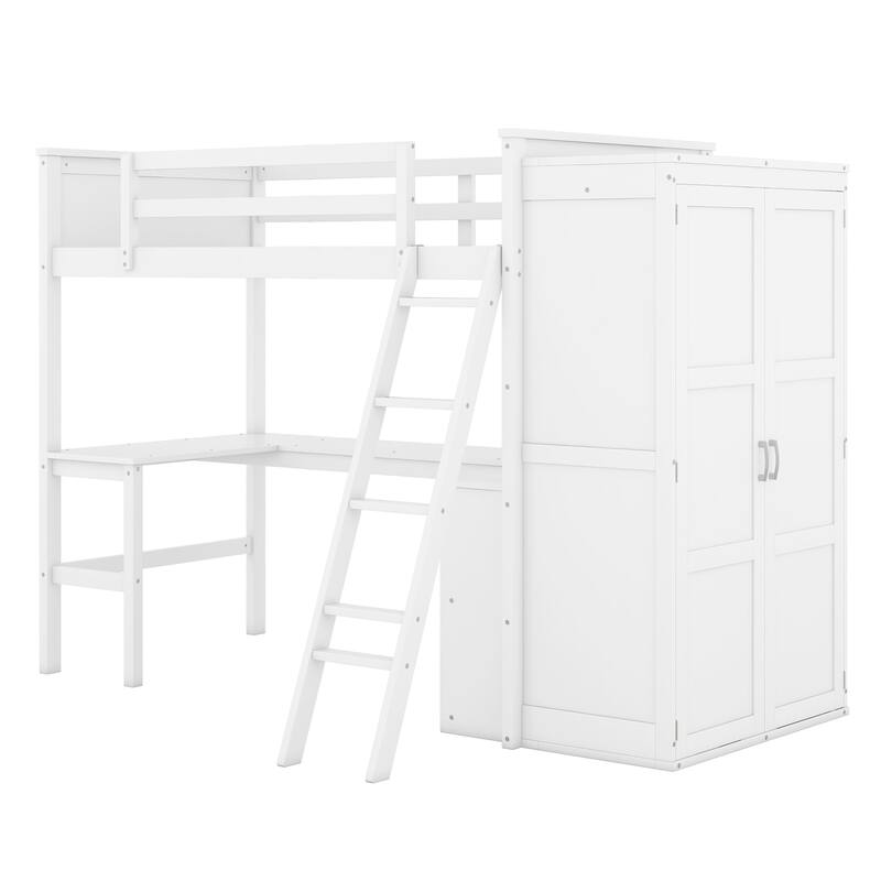 Loft Bed with Desk, Shelves and Wardrobe Bed Bath & Beyond 39885157