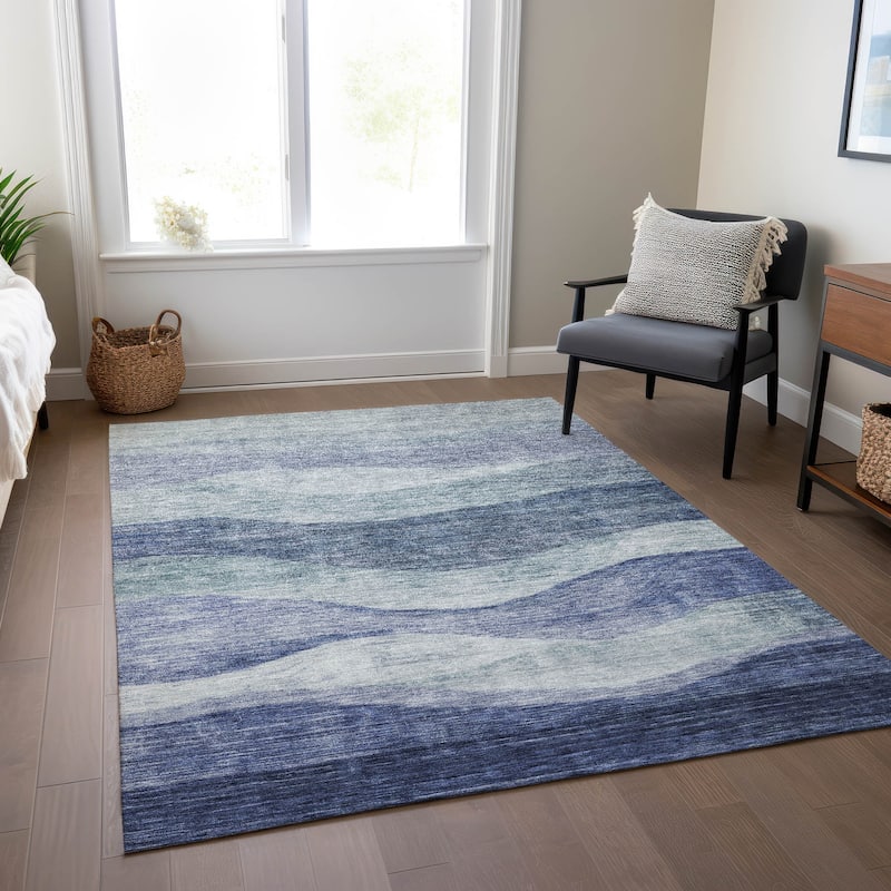 Machine Washable Indoor/ Outdoor Contemporary Waves Chantille Rug