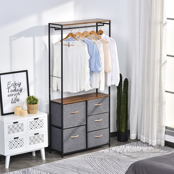 HOMCOM Industrial Storage Cabinet Coat Rack Bedroom Hall Tree Organiser with Long Coat Hanger, 5 Drawers & Storage Shelf. Opens flyout.