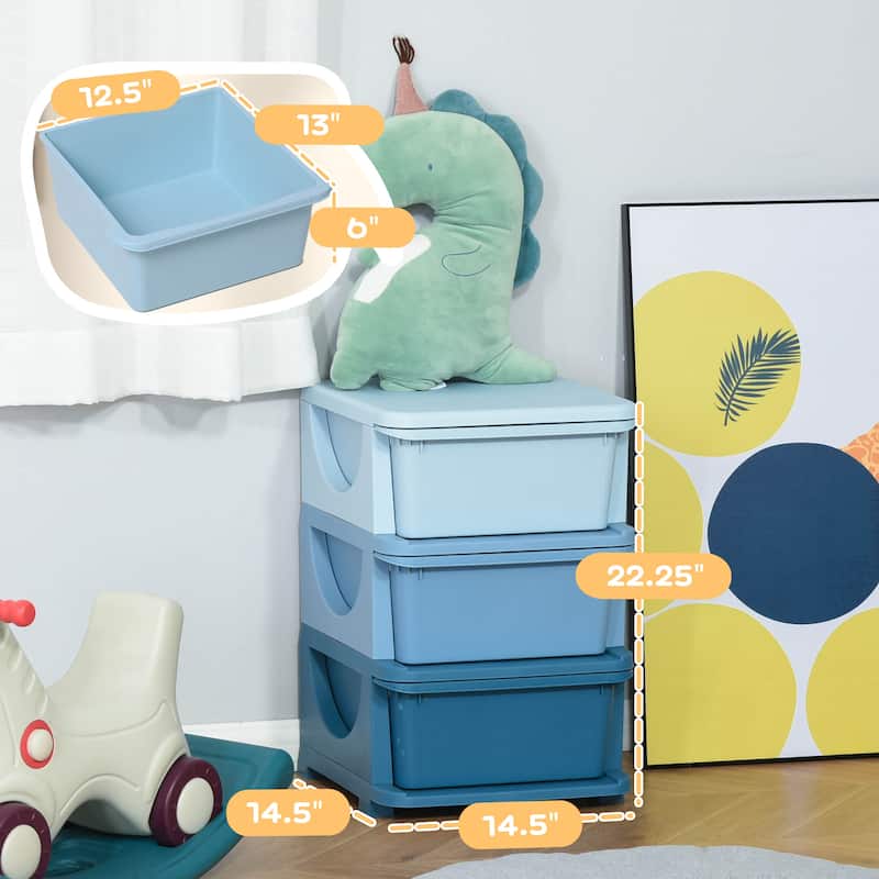 Qaba Pink 3 Tier Storage Dresser, Kids Toy Organizer and Chest for Bedroom, Nursery, and Living Room