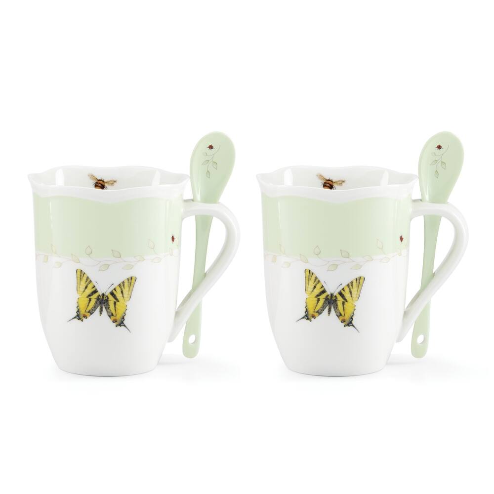 Lenox Butterfly Meadow Mugs with Spoons, Set of 2