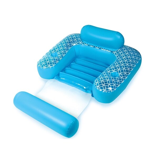 Inflatable Blue And White Shangri La Swimming Pool Chair With Beverage Pockets 68 5 Inch