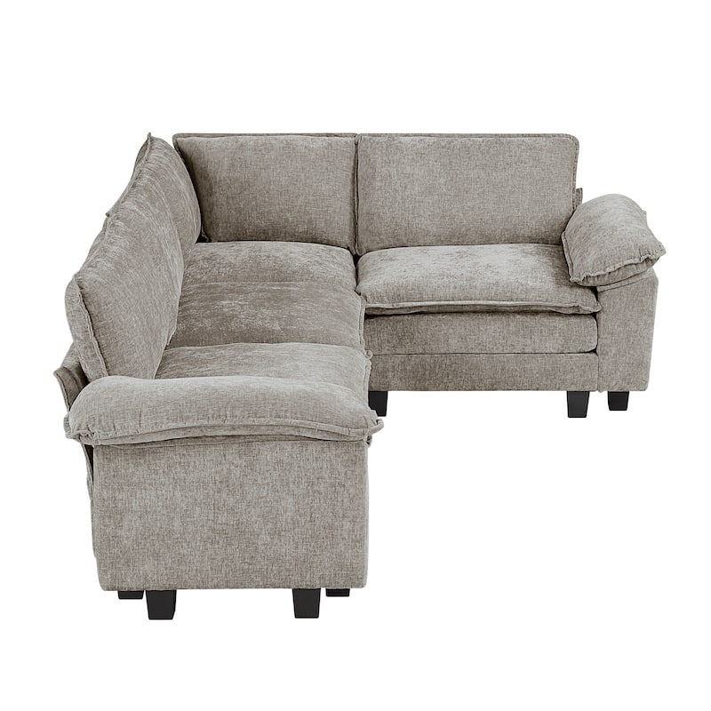 Terra Chenille 4-Piece Modular Sectional Sofa - Wood Finish Feet