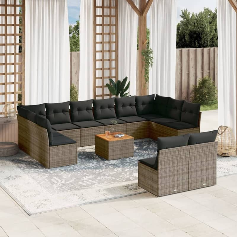 vidaXL Patio Sofa Set with Cushions Outdoor Furniture 13 Piece Poly Rattan - 24.4 x 24.4 x 27.2 - Grey