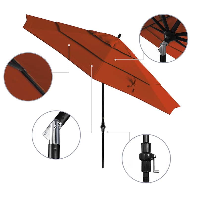 California Umbrella 11' Rd Golden State Series Patio Umbrella Black Aluminum Frame Crank Lift Collar Tilt Pacifica