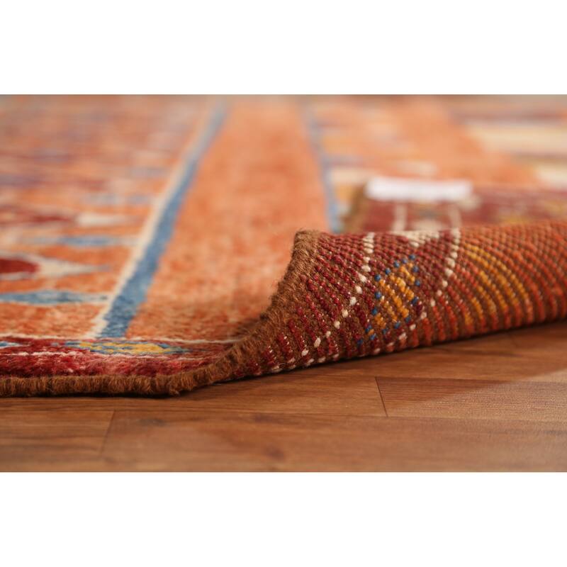 Orange Tribal Geometric Moroccan Rug Hand-Knotted Wool Carpet - 6'7" x 9'6"