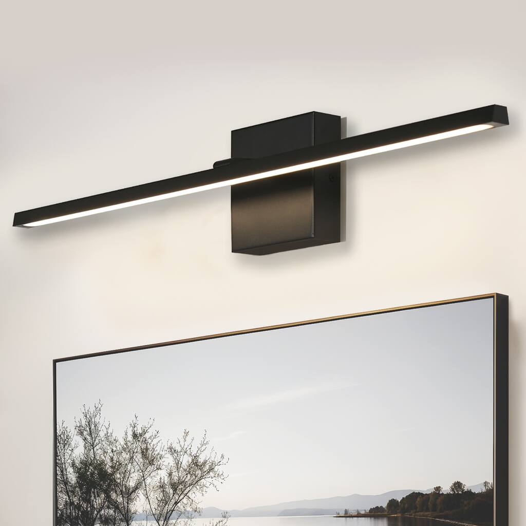 Modern LED Black Bathroom Vanity Light Dimmable Art Picture Wall Sconce - W27.6"xD3.9"xH4 .7"
