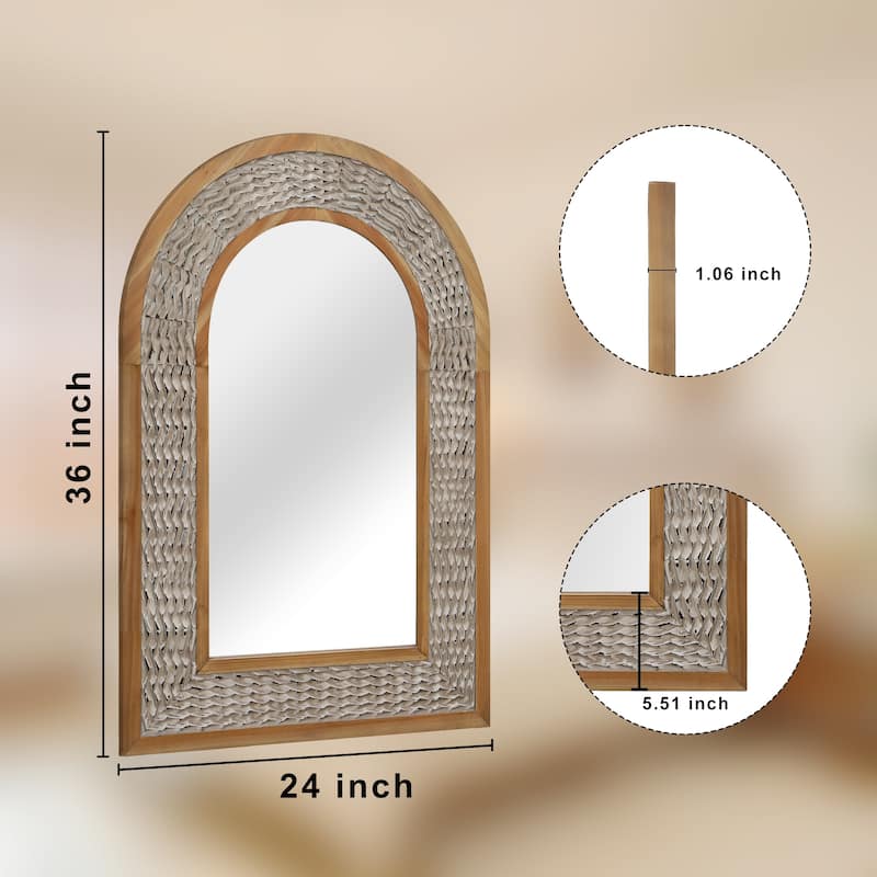 Rustic Farmhouse Wall Mirror, Natural Wood Decorative Vanity Mirror for Bedroom, Living Room, Bathroom, Entryway