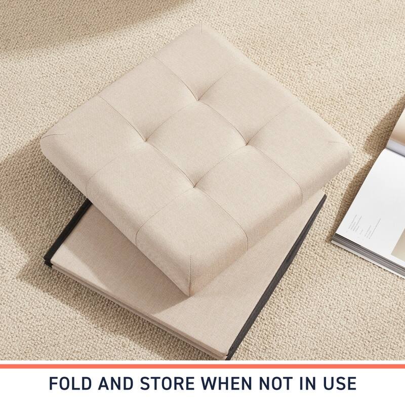 2 Pack - 15" Collapsible Square Cube Storage Ottoman, Perfect for Dorms, Livingroom and Bedroom