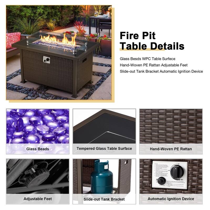 6/7-Piece Rattan Patio Set w/Optional Fire Pit Table – Outdoor Conversation Sectional, Weather-Resistant Wicker Furniture