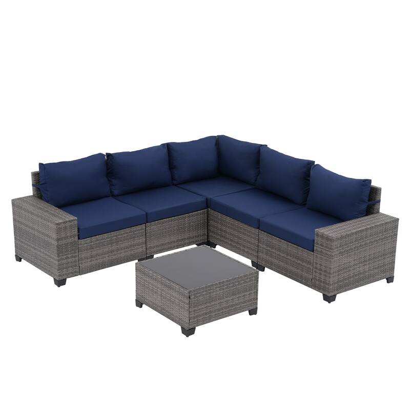 6-Piece 5 Person Patio Free Combination Wicker Conversation Set With Double Set Cushions Cover