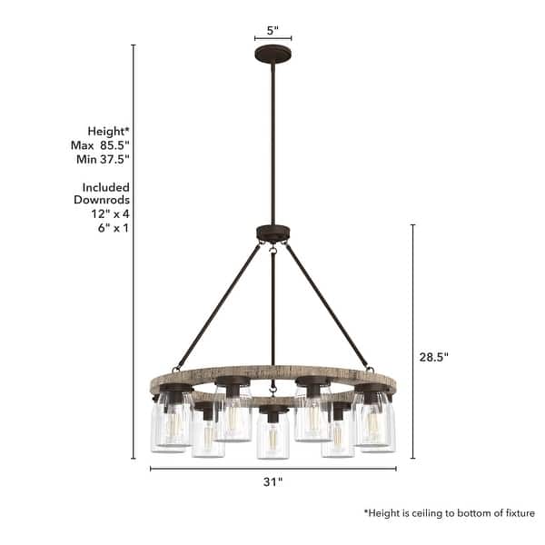 dimension image slide 1 of 2, Hunter Devon Park 9-Light Chandelier, Wagon Wheel - Dining Room - Rustic, Farmhouse, Clear Glass