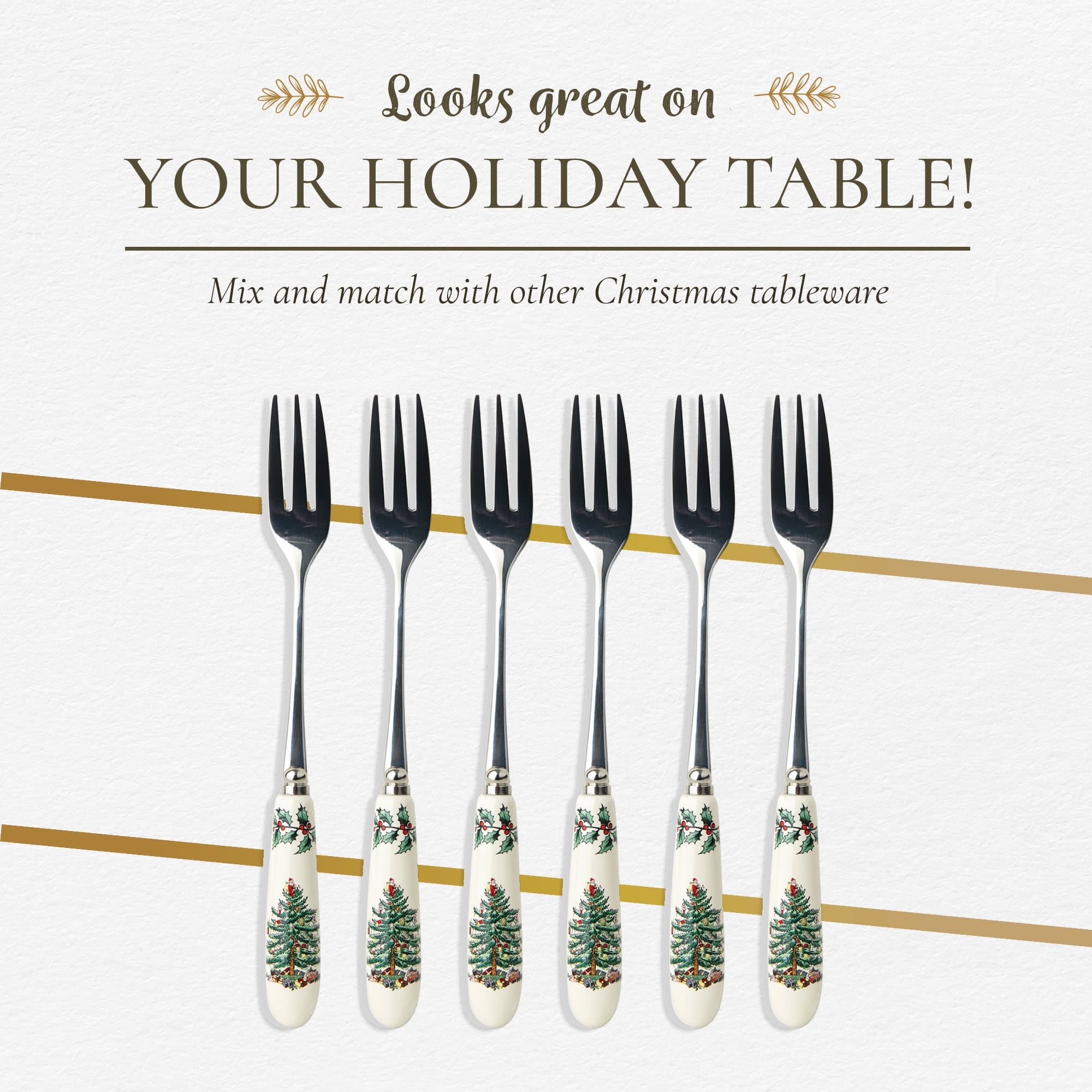 Spode Christmas Tree Teaspoon Set Of Six - Festive Stainless Steel & Porcelain