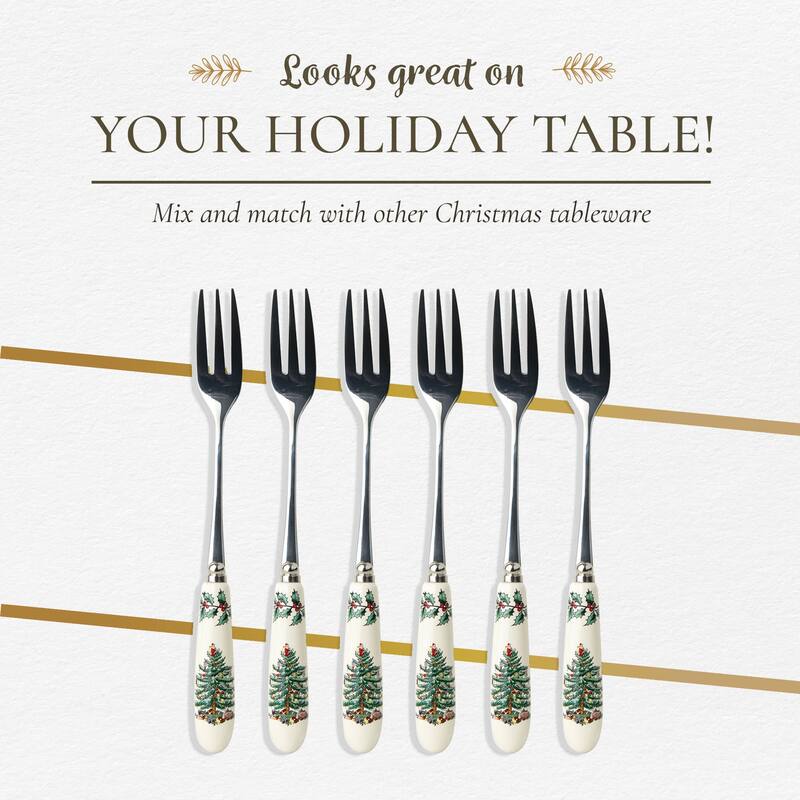 Spode Christmas Tree Teaspoon Set Of Six - Festive Stainless Steel & Porcelain