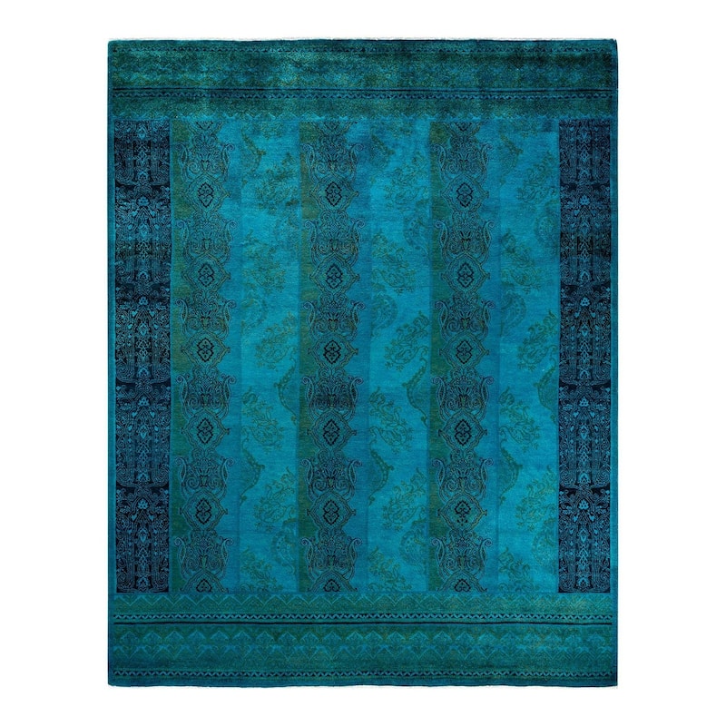 Overton Hand Knotted Wool Vintage Inspired Modern Contemporary Overdyed Blue Area Rug - 8' 0" x 10' 3"