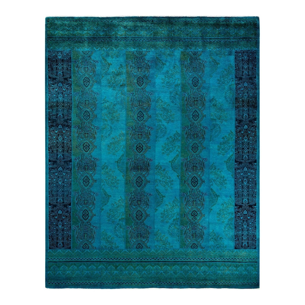 Overton Hand Knotted Wool Vintage Inspired Modern Contemporary Overdyed Blue Area Rug - 8' 0" x 10' 3"