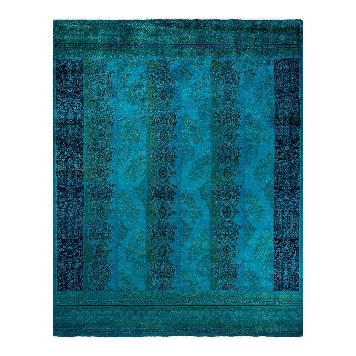 Overton Hand Knotted Wool Vintage Inspired Modern Contemporary Overdyed Blue Area Rug - 8' 0" x 10' 3"