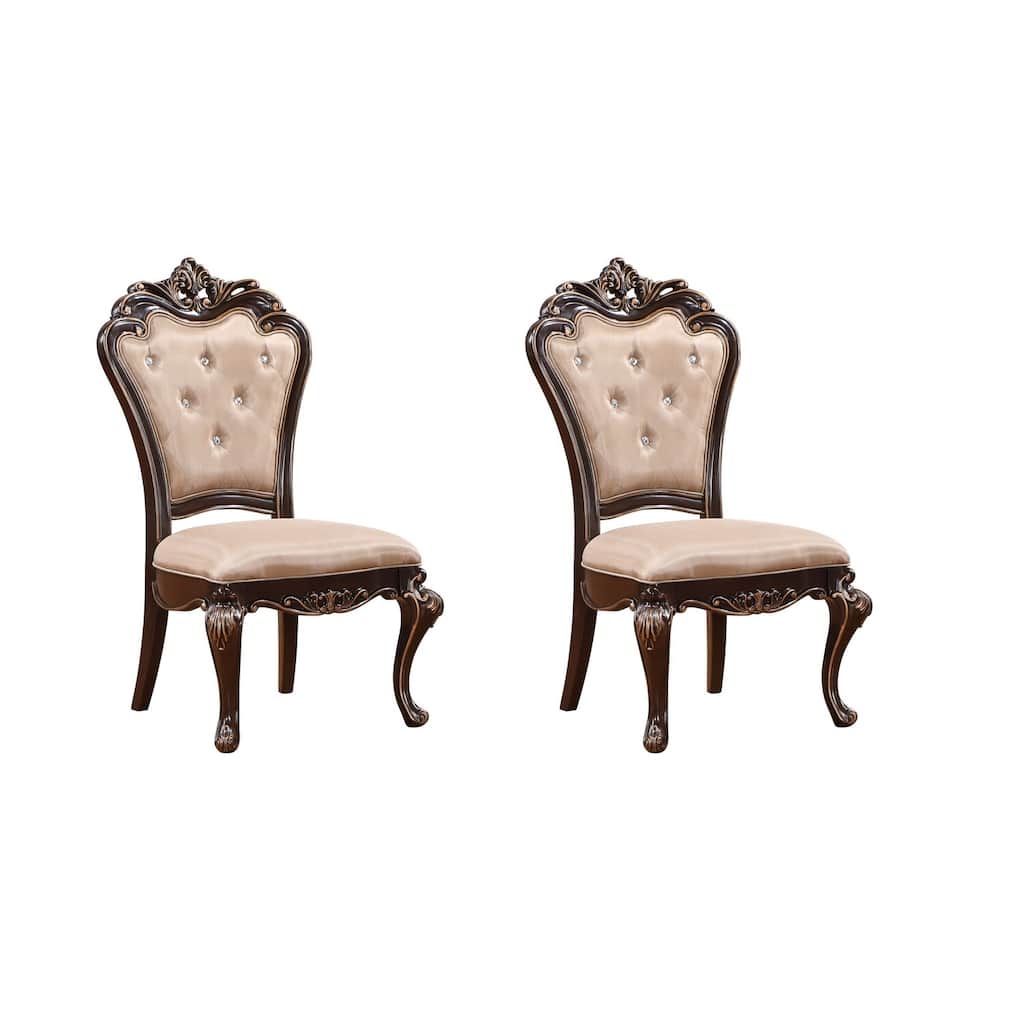 Cherry Brown/Beige Fabric Upholstered Wood Frame Dining Chair, Set of 2, Sturdy Dining Chair for Dining Rooms - 20.5