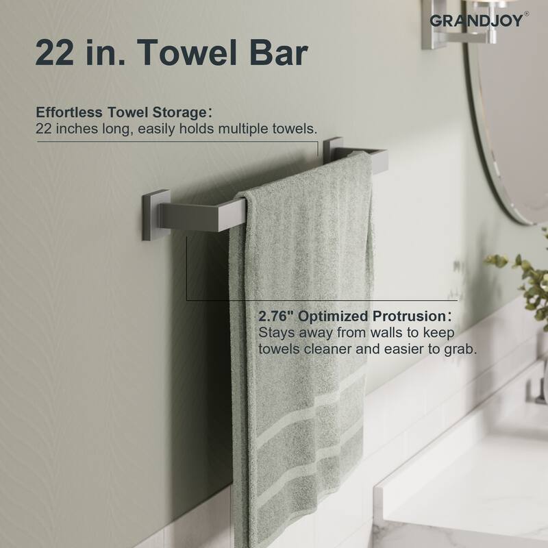 GRANDJOY 10" Rainfall Shower System with 4-Piece Bathroom Towel Bar Hardware Set Combo