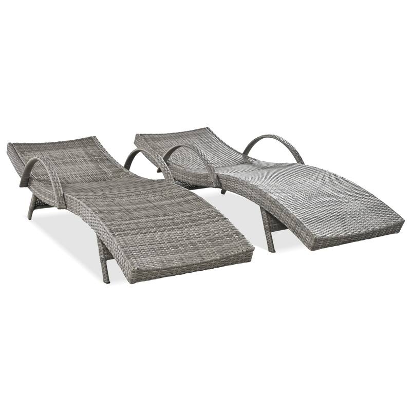 2-piece Outdoor Wicker Chaise Lounge Chairs Set with Pull-out Side Table, Patio Pool Adjustable Reclining Sun Lounger