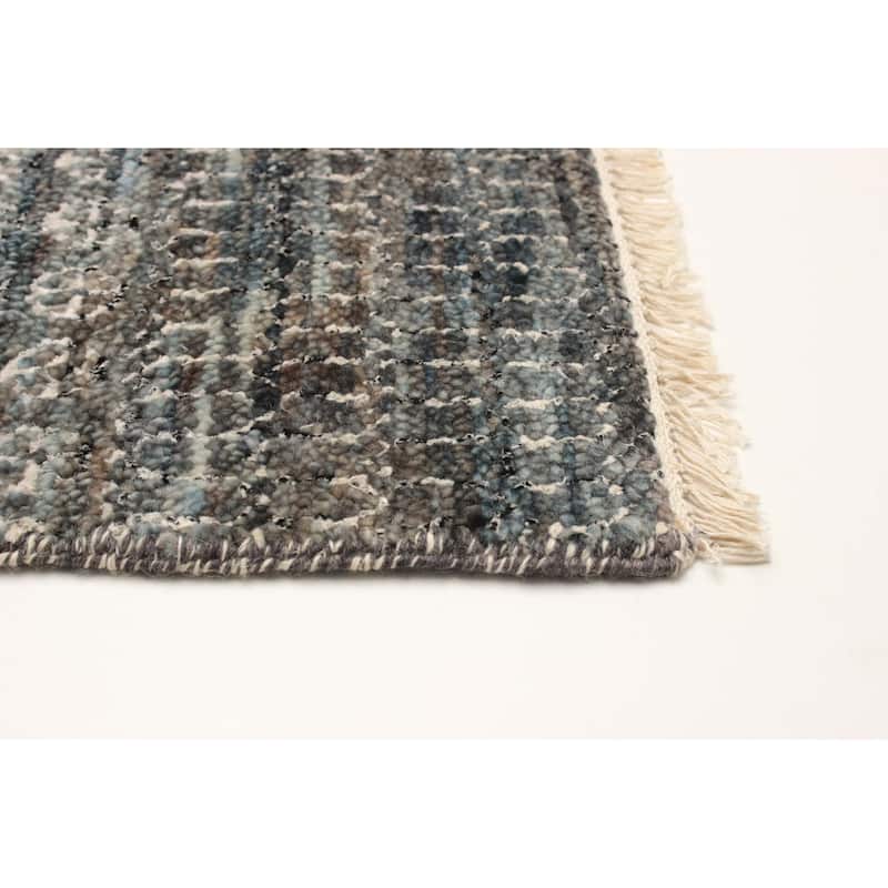 ECARPETGALLERY Hand-knotted Silk Shadow Charcoal Viscose, Wool Rug - 2'9 x 13'0