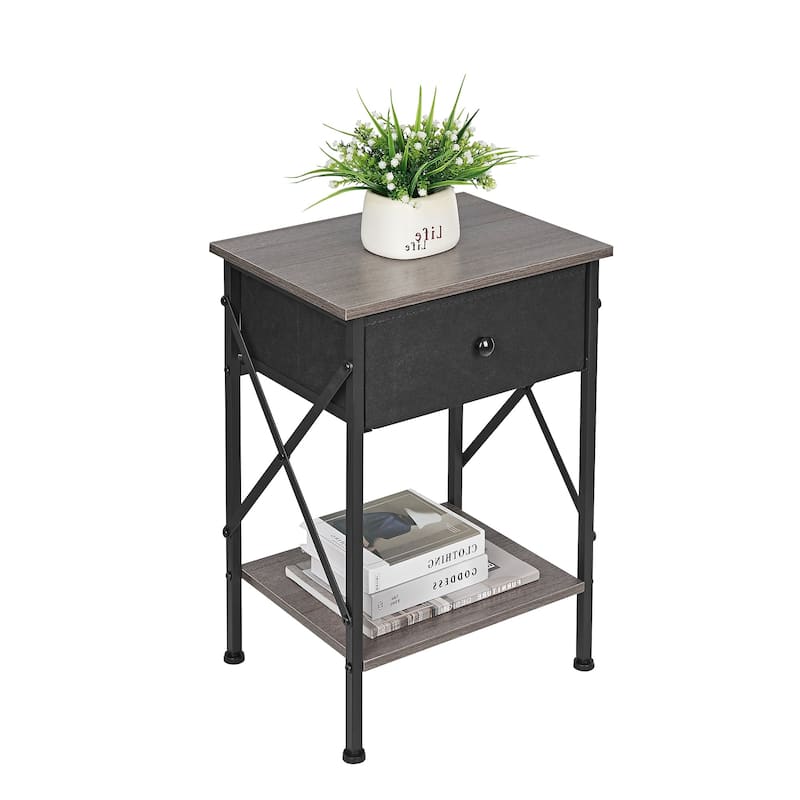 Javlergo 2 Pack X Frame Nightstand with Removable Fabric Drawer Easy to Clean Multifunctional End Table with Open Shelf