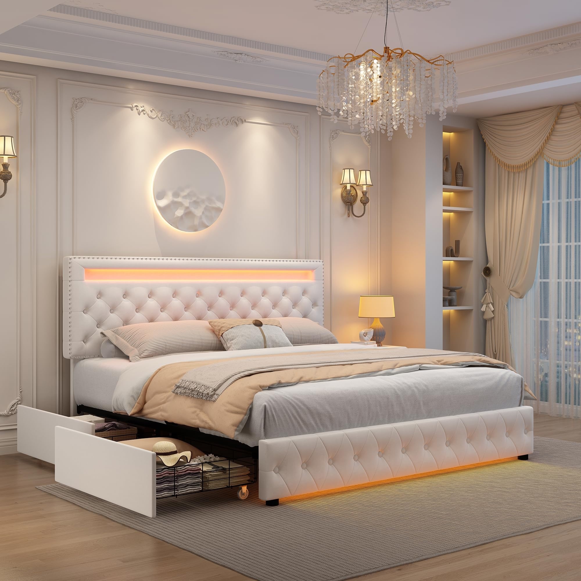 お盆セール！！REPOLAR Bed Time Story8点まとめ売リ Julia Queen Storage Bed - Cream