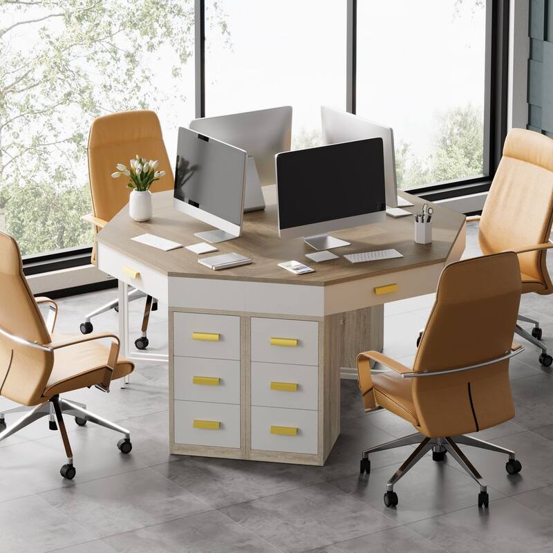 Corner Desk with Drawers, Computer Writing PC Makeup Vanity Storage Desk, Home Office Living Room Bedroom Accent Desk