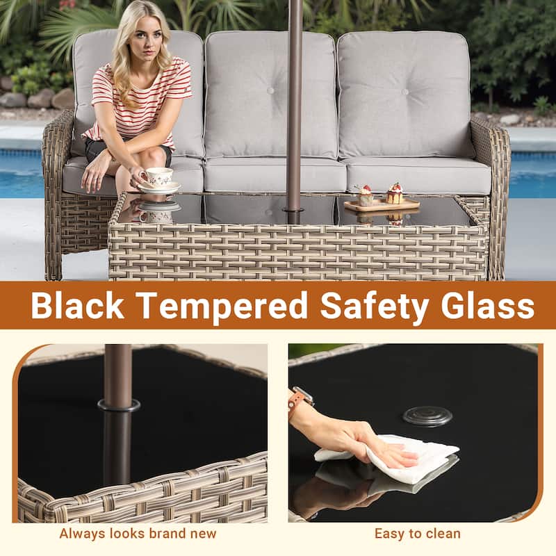 XIZZI Outdoor Wicker Coffee Table with Umbrella Hole for Garden Deck or Poolside