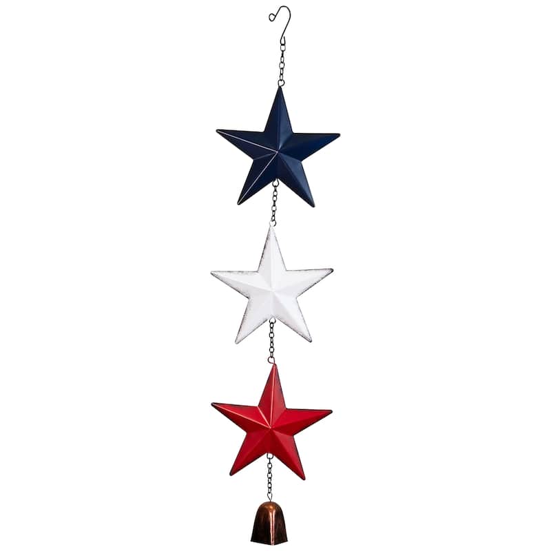 Metal Stars and Bell Hanging Patriotic Wind Chime Decoration - 26" - Multi