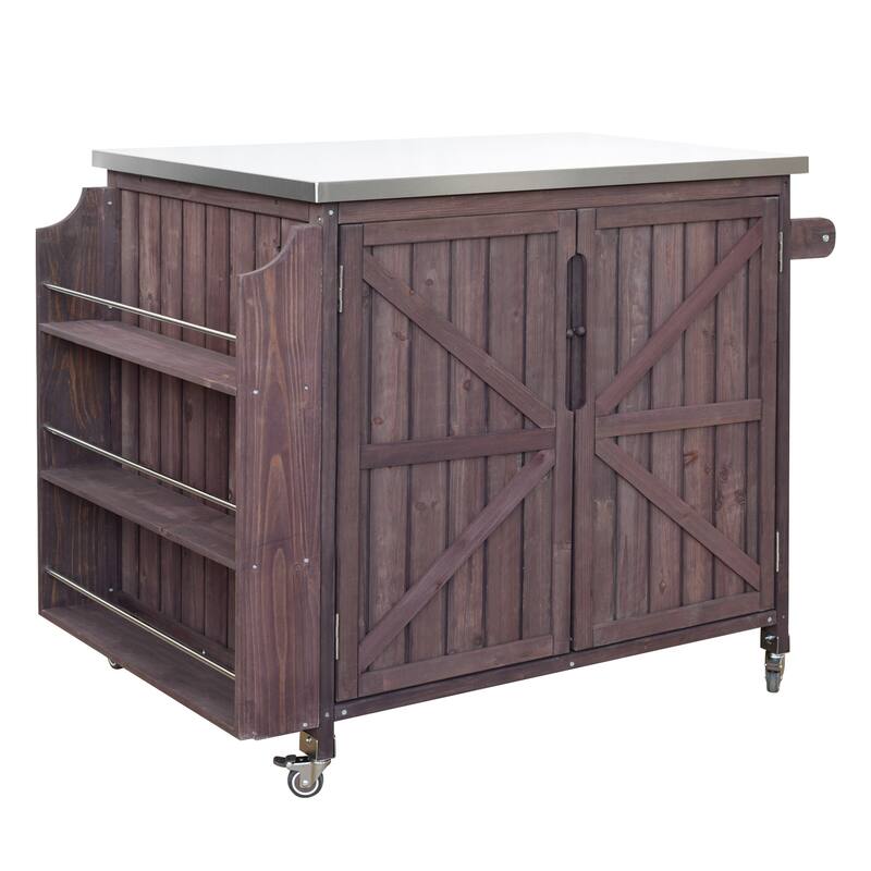 42.1" Outdoor Kitchen Island with Stainless Steel Top, Outdoor Grill Cart with Storage Cabinet and Adjustable Shelf