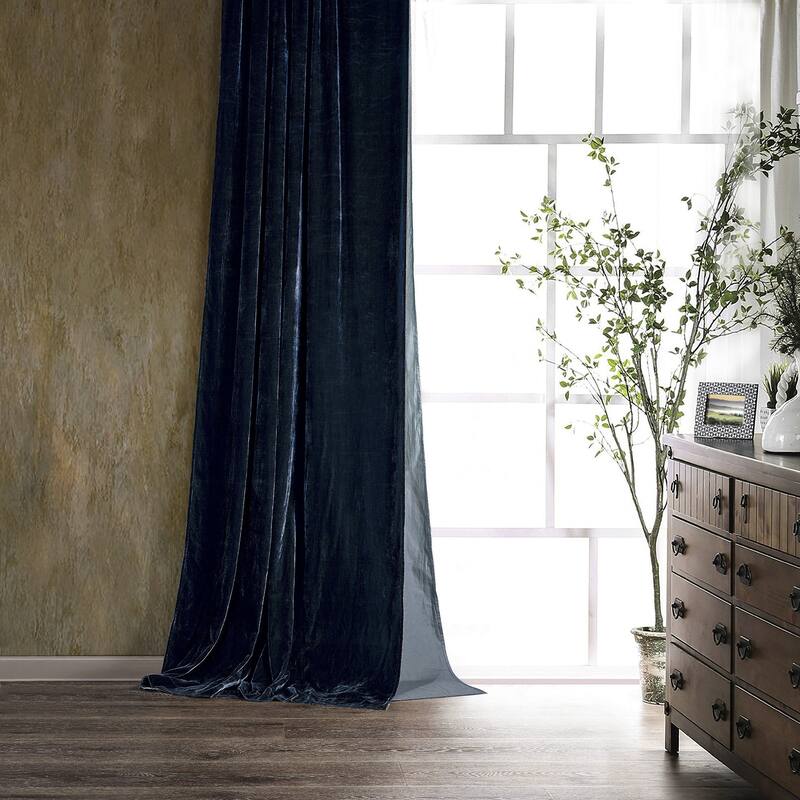 HiEnd Accents Stella Faux Silk Velvet Romantic Western Lined 1 Piece Curtain, 48"x108" - Midnight Blue