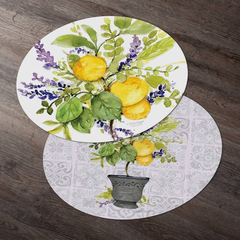 CounterArt Watercolor Lemons by Susan Winget Reversible Easy Care Set of Four Placemats, Made in The USA - 13.5x13.5