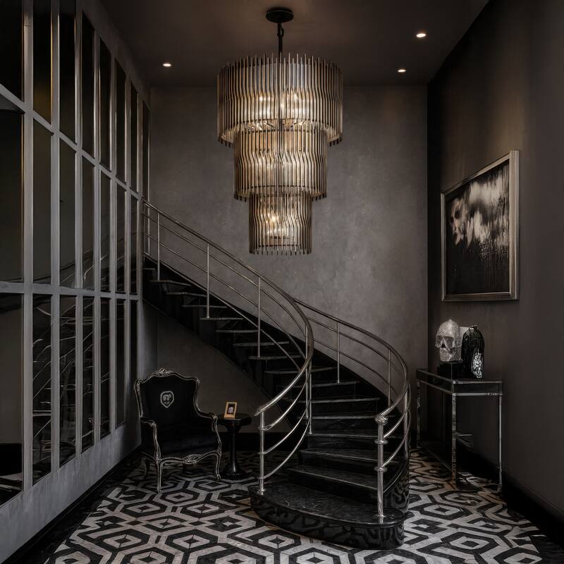 Varaluz Park Row 18-Light 3-Tier Chandelier - Matte Black/French Gold