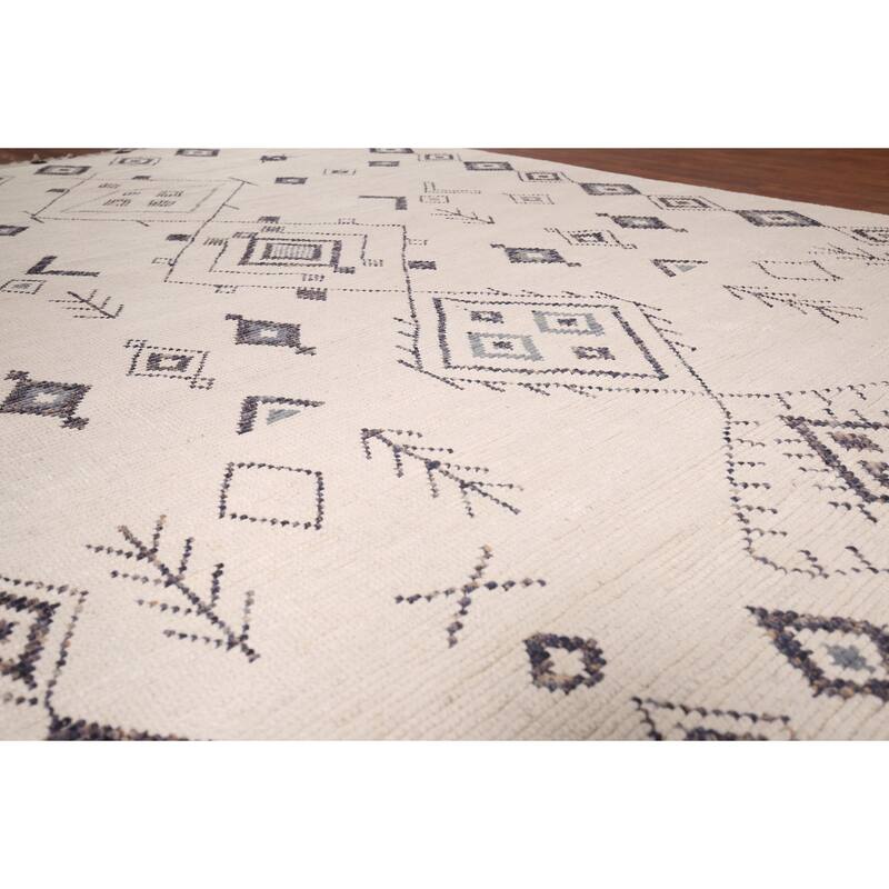 Ivory Moroccan Area Rug Hand-Knotted Wool Carpet - 7'10"x 11'9"