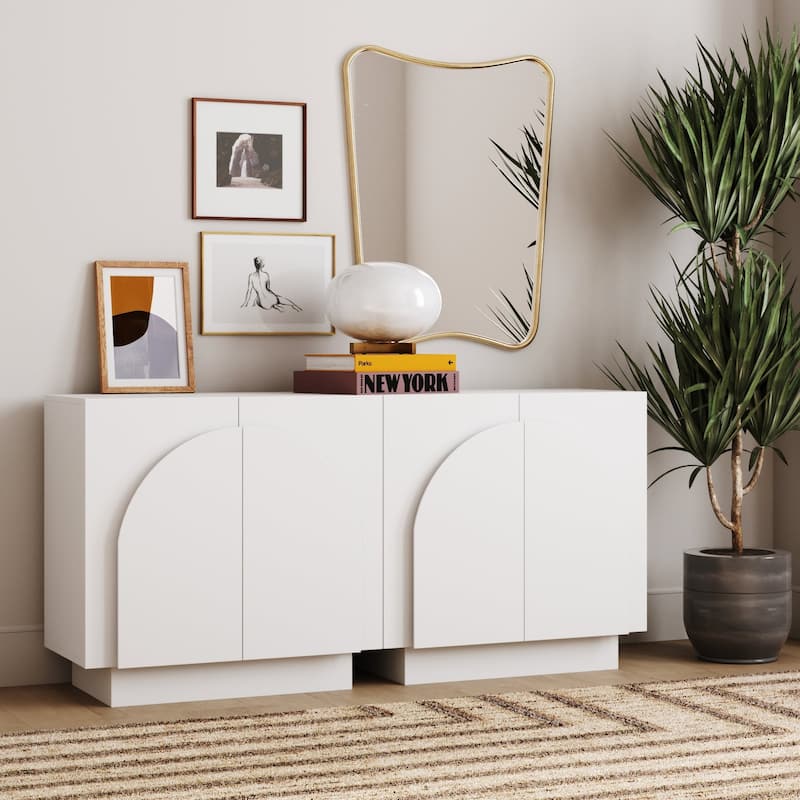 Iris Wooden Accent Cabinet, Sideboard Credenza or TV Stand with Arched Cabinet Doors and Adjustable Shelves