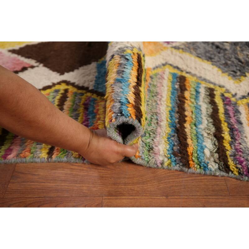 Colorful Trellis Plush Moroccan Area Rug Hand-Knotted Wool Carpet - 8'5" x 13'1"