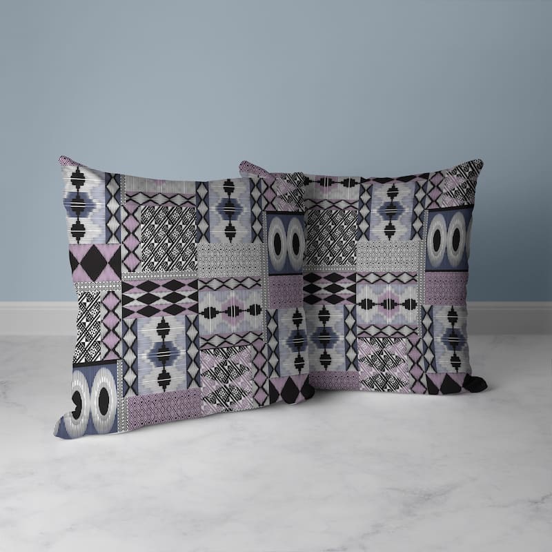 Pink And Blue Patched Perfection Faux Suede Throw Pillow Zipper